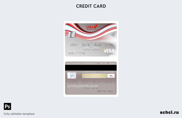 цифровая загрузка шаблона карты Visa Platinum банка Гвинеи UBA